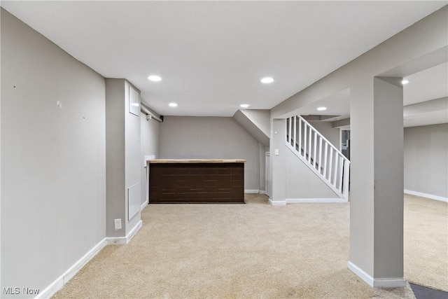 2016 Spring Ave NE, Canton, OH 44714 - finished basement with carpet floors, recessed lighting, stairway, and bar area