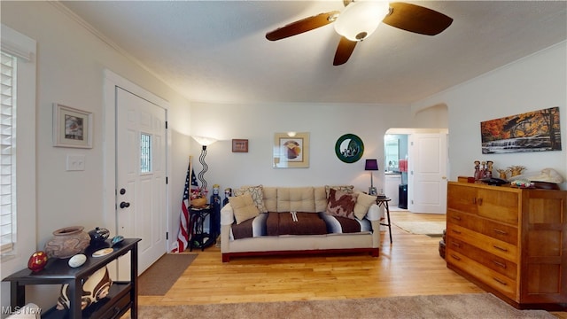 500 Elm St, Belpre, OH 45714 - living area with light wood-type flooring, plenty of natural light, and a ceiling fan