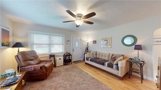500 Elm St, Belpre, OH 45714 - living area featuring a ceiling fan, light wood-style flooring, and a textured ceiling