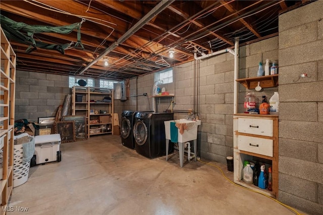 903 Robinson Ave, Barberton, OH 44203 - basement with washing machine and clothes dryer and a sink