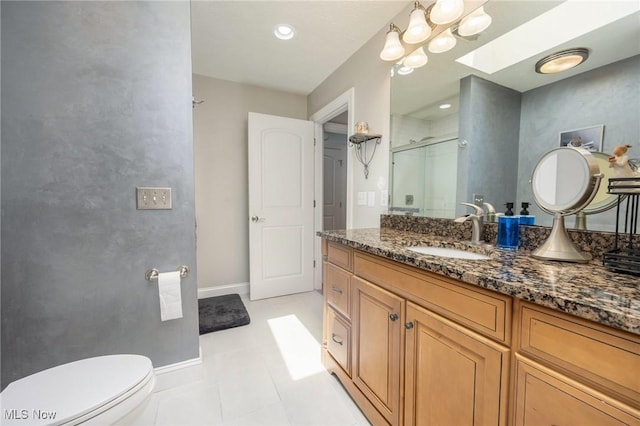 31 Anns Dr, Vienna, WV 26105 - full bath featuring a stall shower, vanity, tile patterned floors, and a skylight