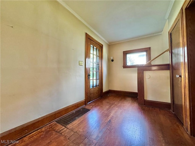 825 Summit St, Salem, OH 44460 - doorway to outside featuring hardwood / wood-style flooring and crown molding