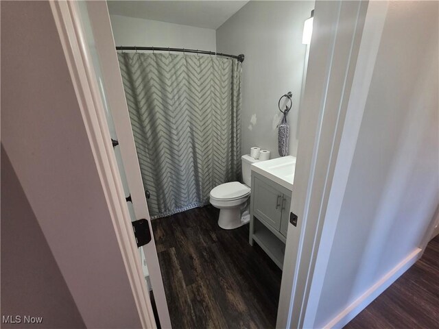 221 S Elm St, Jefferson, OH 44047 - bathroom featuring wood finished floors, vanity, and a shower with shower curtain