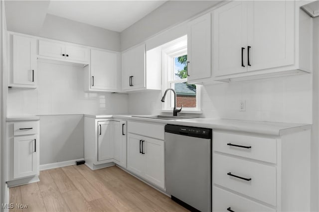 1146 Raff Rd SW, Canton, OH 44710 - kitchen featuring stainless steel dishwasher, light wood-style floors, white cabinetry, and light countertops