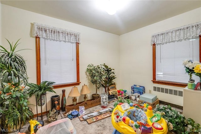 3985 Etter Rd, Mogadore, OH 44260 - game room featuring radiator heating unit and carpet