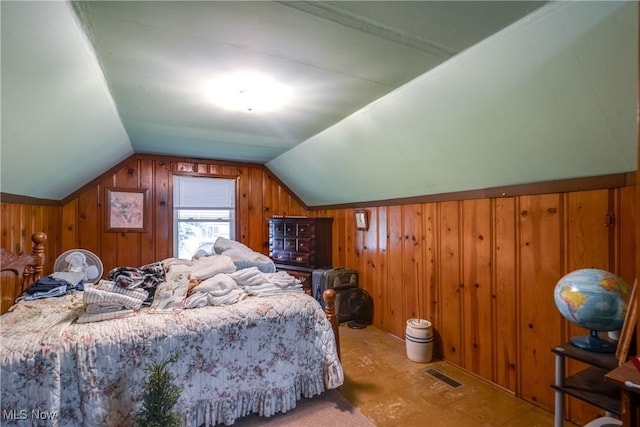 3985 Etter Rd, Mogadore, OH 44260 - bedroom featuring vaulted ceiling and wooden walls