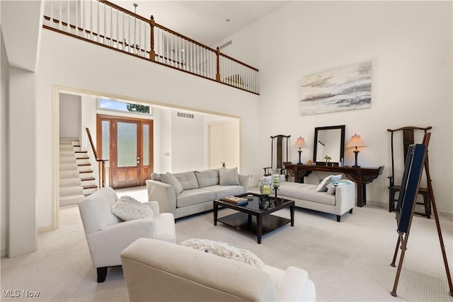 112 Caraplace, Wintersville, OH 43953 - living room featuring carpet and a towering ceiling