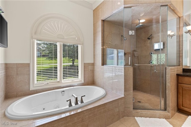 112 Caraplace, Wintersville, OH 43953 - bathroom with a jetted tub, a shower stall, and vanity