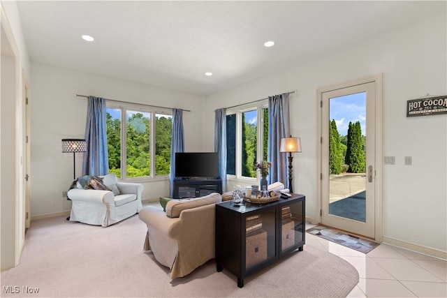 112 Caraplace, Wintersville, OH 43953 - living room with recessed lighting and light tile patterned floors