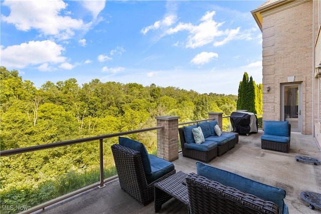 112 Caraplace, Wintersville, OH 43953 - patio / terrace with grilling area, a wooded view, and outdoor lounge area