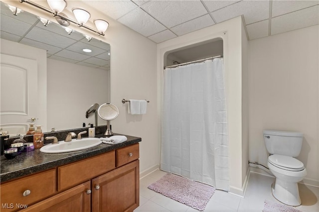 112 Caraplace, Wintersville, OH 43953 - full bath featuring a drop ceiling, vanity, tile patterned floors, and a shower with shower curtain