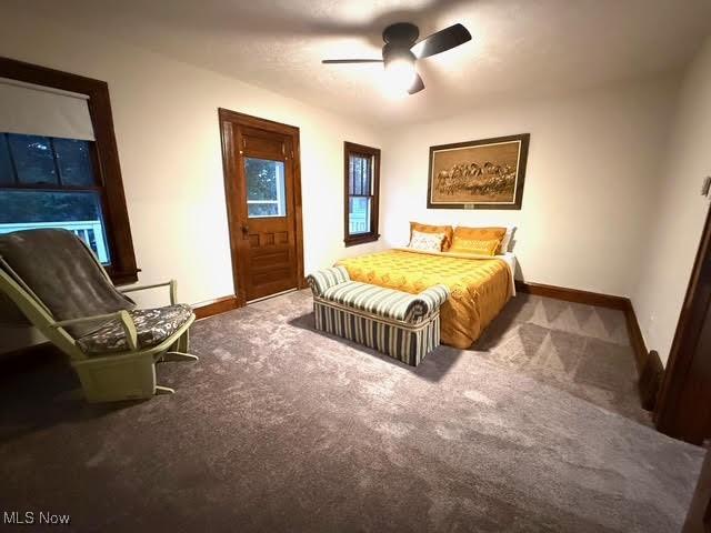 21430 Lakeshore Blvd, Euclid, OH 44123 - carpeted bedroom with baseboards and a ceiling fan