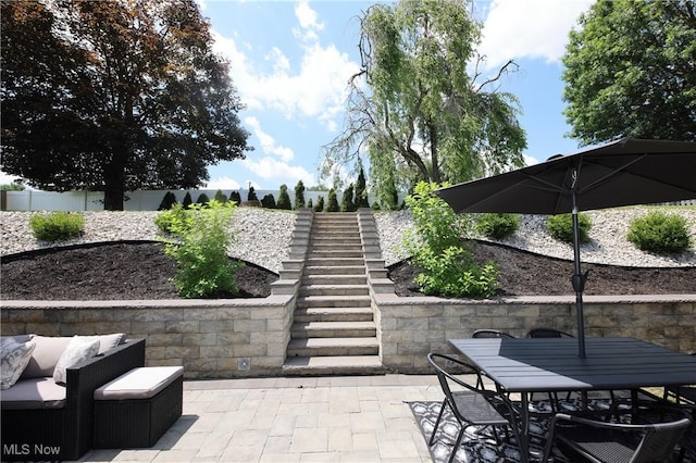 1524 Walker Rd, Follansbee, WV 26037 - view of patio featuring stairway and outdoor dining space