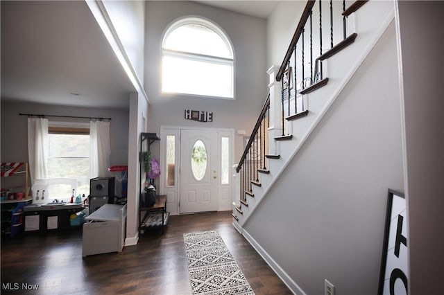 1524 Walker Rd, Follansbee, WV 26037 - foyer entrance featuring plenty of natural light, stairway, dark wood-style floors, and a towering ceiling
