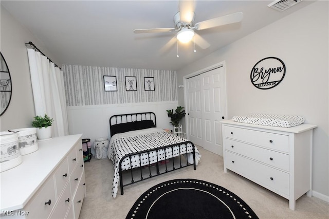 1524 Walker Rd, Follansbee, WV 26037 - bedroom featuring light colored carpet, a closet, and a ceiling fan