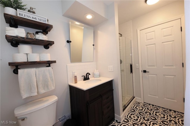 1524 Walker Rd, Follansbee, WV 26037 - full bath featuring vanity, a shower stall, tasteful backsplash, and recessed lighting