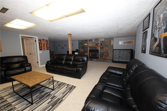 1524 Walker Rd, Follansbee, WV 26037 - living room with carpet flooring and a tiled fireplace