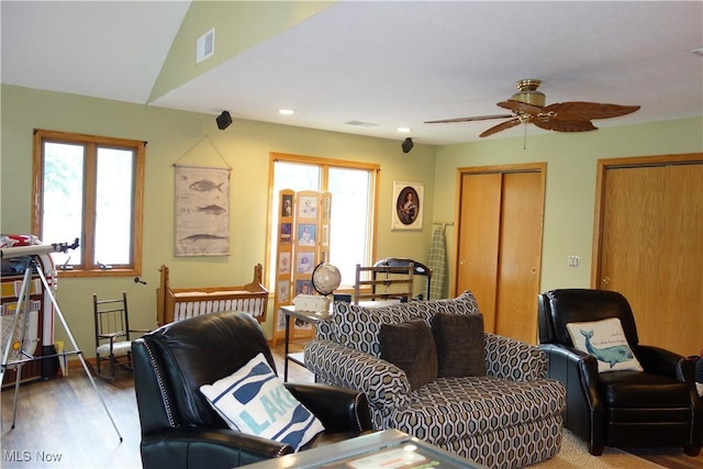 3545 Malley Ave, Coventry Township, OH 44319 - living room featuring a ceiling fan, wood finished floors, and recessed lighting