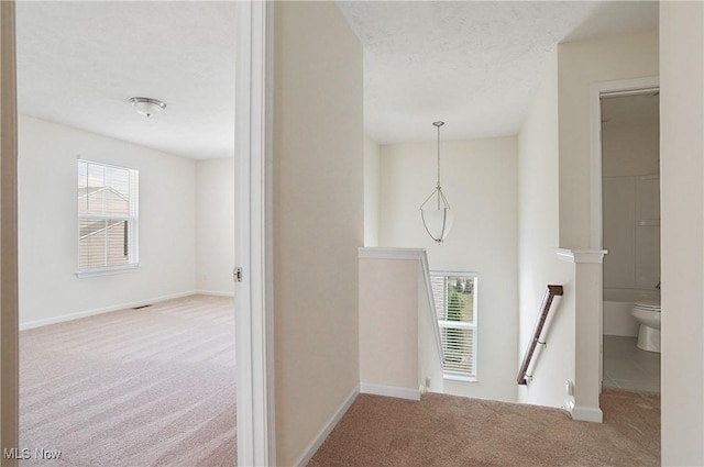 120 Glenridge Cir, Tallmadge, OH 44278 - hall with carpet, an upstairs landing, plenty of natural light, and a textured ceiling