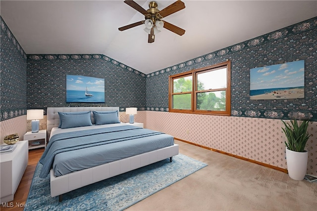 6104 Shipslanding Ave NW, Canton, OH 44718 - bedroom featuring wallpapered walls, vaulted ceiling, and ceiling fan
