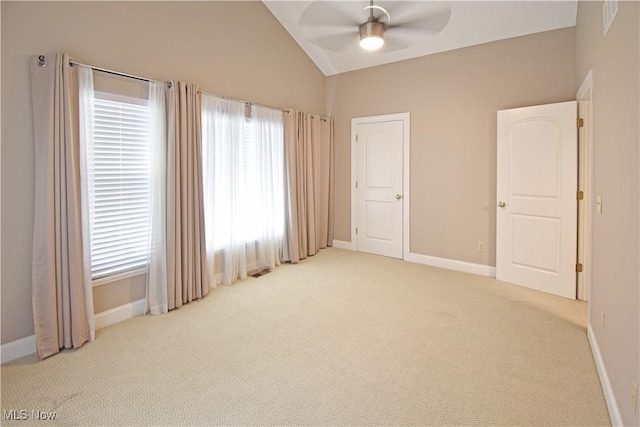 5500 Courtland Ct, Cleveland, OH 44102 - empty room with light colored carpet, ceiling fan, and vaulted ceiling