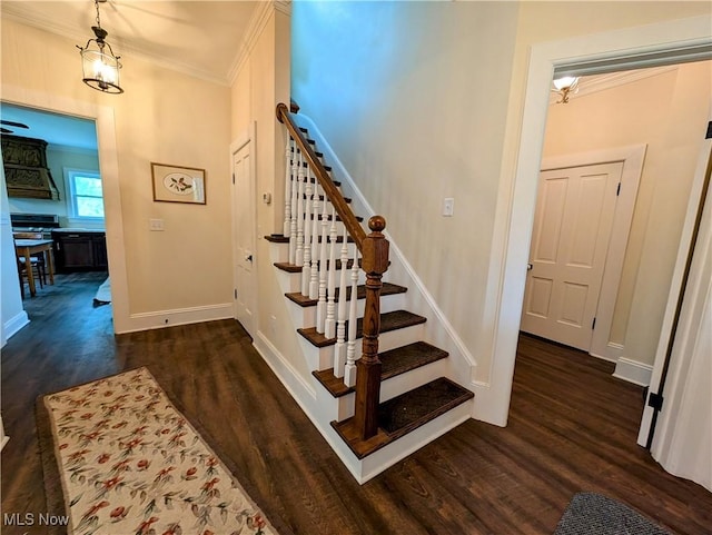 136 W Church St, Newton Falls, OH 44444 - stairs featuring wood finished floors and ornamental molding