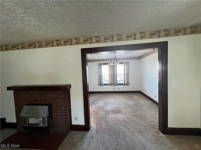 3731 Washington Park Blvd, Newburgh Heights, OH 44105 - unfurnished living room featuring a textured ceiling, carpet, and a chandelier