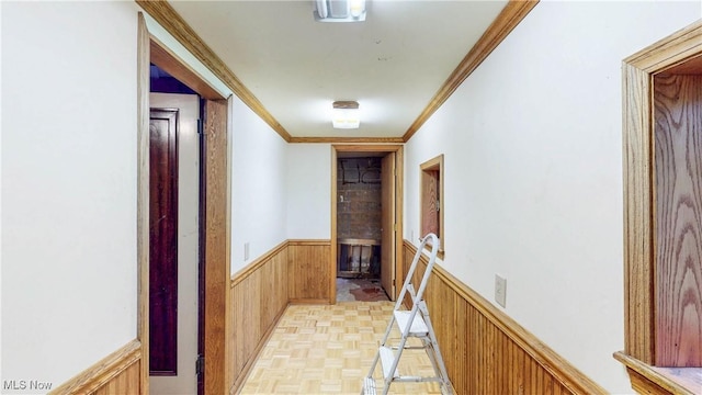 1811 Randolph Rd, Mogadore, OH 44260 - hallway featuring a wainscoted wall and crown molding