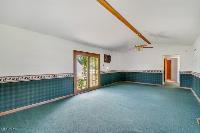 700 Alice St, East Palestine, OH 44413 - spare room with carpet flooring, wainscoting, a ceiling fan, and a wall mounted air conditioner