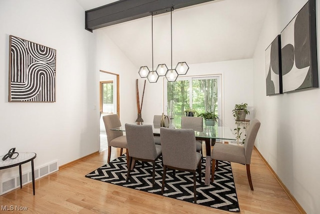 4280 Som Center Rd, Moreland Hills, OH 44022 - dining room featuring wood finished floors, high vaulted ceiling, and beam ceiling