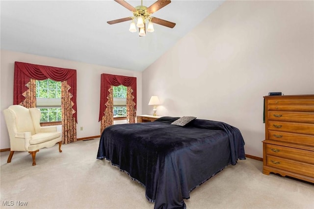 302 Brookpoint Cir, Wadsworth, OH 44281 - bedroom with lofted ceiling, light carpet, and a ceiling fan