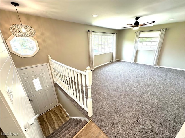 4235 Patricia Ave, Austintown, OH 44511 - entryway with healthy amount of natural light, a ceiling fan, wood finished floors, and recessed lighting