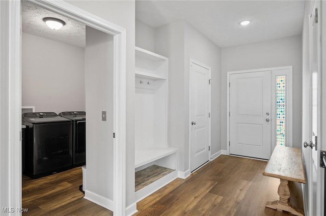 13176 Barrington Dr, Grafton, OH 44044 - mudroom featuring independent washer and dryer, dark wood-style floors, and recessed lighting