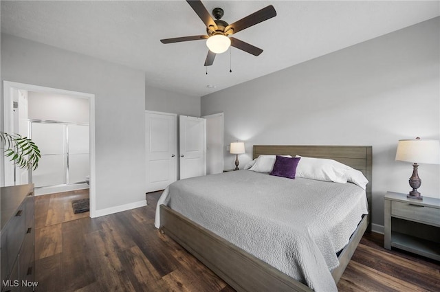 13176 Barrington Dr, Grafton, OH 44044 - bedroom featuring wood finished floors, a ceiling fan, and ensuite bath