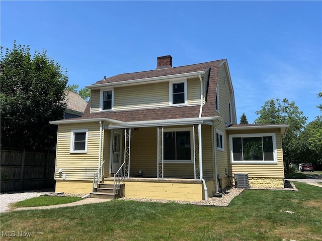 1820 E 47th St, Ashtabula, OH 44004 - rear view of property with a chimney, a shingled roof, covered porch, and a gambrel roof
