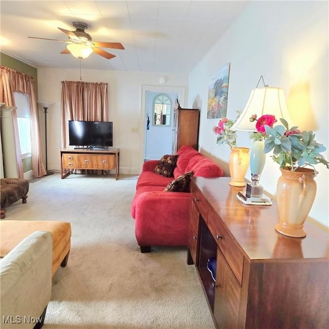 3303 Hemlock St, Parkersburg, WV 26101 - living room featuring light carpet and ceiling fan