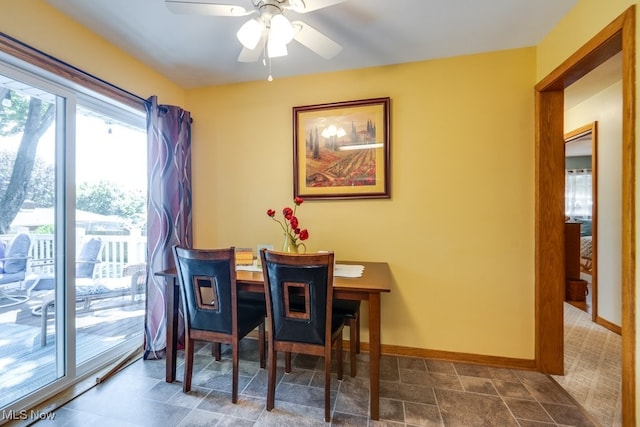 2207 Robinhood Dr, Wooster, OH 44691 - dining room with baseboards and a ceiling fan