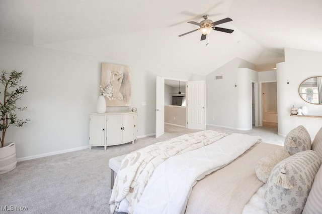 31008 Logan Ct, Westlake, OH 44145 - bedroom featuring light colored carpet, vaulted ceiling, and a ceiling fan