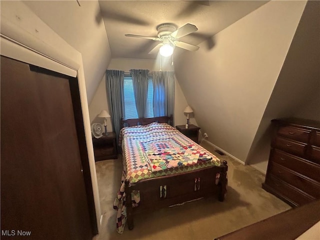 10247 Smugglers Cv, Reminderville, OH 44202 - bedroom with carpet flooring, lofted ceiling, and a ceiling fan