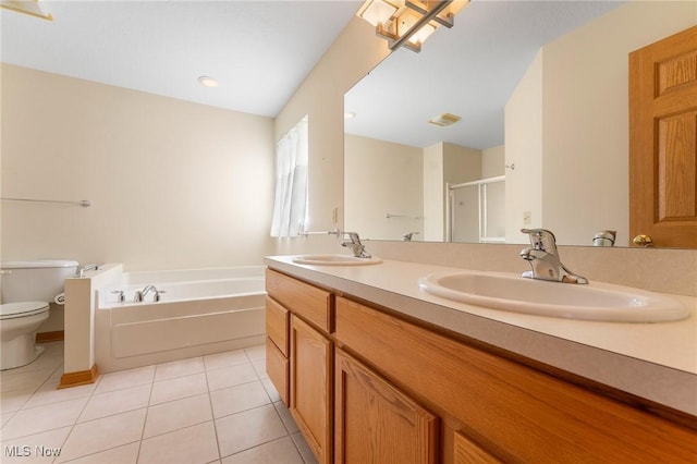 7900 Walnut St Unit 10, Boardman, OH 44512 - bathroom with a bath, double vanity, tile patterned floors, and a stall shower