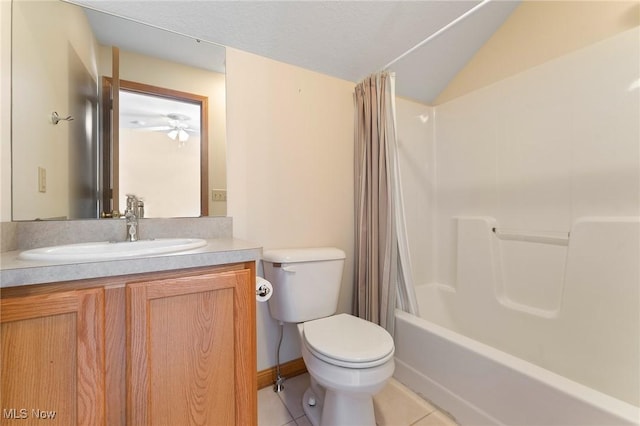 7900 Walnut St Unit 10, Boardman, OH 44512 - bathroom with tile patterned floors, vanity, shower / tub combo, a ceiling fan, and lofted ceiling