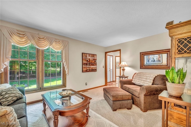 949 S Medina Line Rd, Wadsworth, OH 44281 - carpeted living area featuring baseboards and a textured ceiling