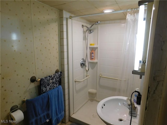30051 Regent Rd, Wickliffe, OH 44092 - bathroom with a shower stall and wallpapered walls