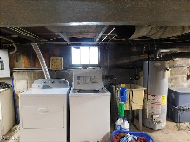 30051 Regent Rd, Wickliffe, OH 44092 - laundry room featuring water heater, washer and dryer, and electric panel