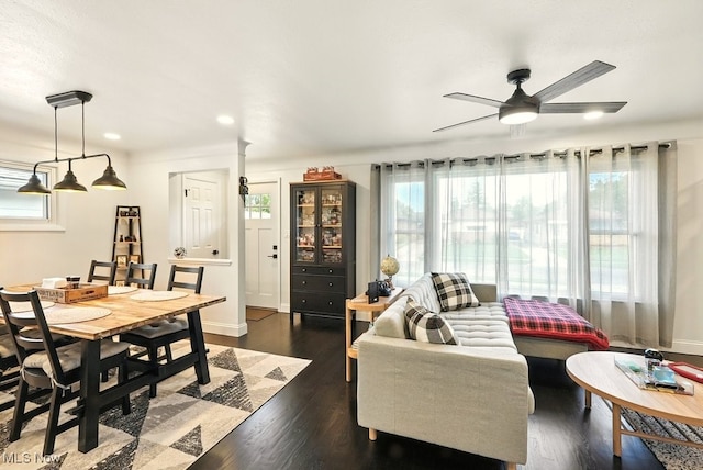 13806 Carpenter Rd, Garfield Heights, OH 44125 - living room with ceiling fan, wood finished floors, and recessed lighting