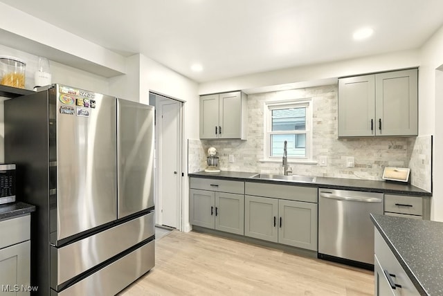 13806 Carpenter Rd, Garfield Heights, OH 44125 - kitchen featuring appliances with stainless steel finishes, decorative backsplash, light wood-style flooring, and recessed lighting