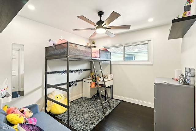 13806 Carpenter Rd, Garfield Heights, OH 44125 - bedroom with dark wood-type flooring, recessed lighting, and ceiling fan