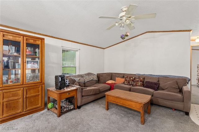 11 Brookins Dr, Olmsted Twp, OH 44138 - carpeted living area with lofted ceiling, crown molding, and ceiling fan