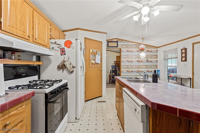 11 Brookins Dr, Olmsted Twp, OH 44138 - kitchen featuring gas range, dishwasher, range hood, crown molding, and light floors