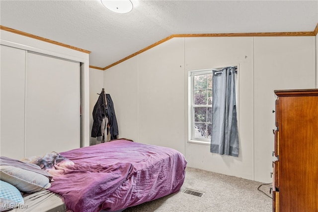 11 Brookins Dr, Olmsted Twp, OH 44138 - carpeted bedroom with crown molding, a textured ceiling, and vaulted ceiling